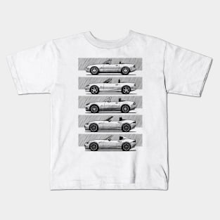 My drawings of of all generations of the Japanese roadster car Kids T-Shirt